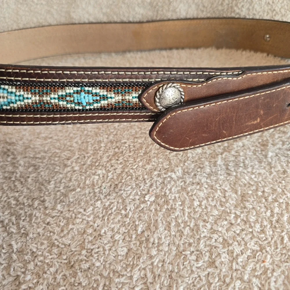 NOCONA Belt Co Unisex Sz 40 Western Beaded Leather Silver Buckle Belt Rodeo